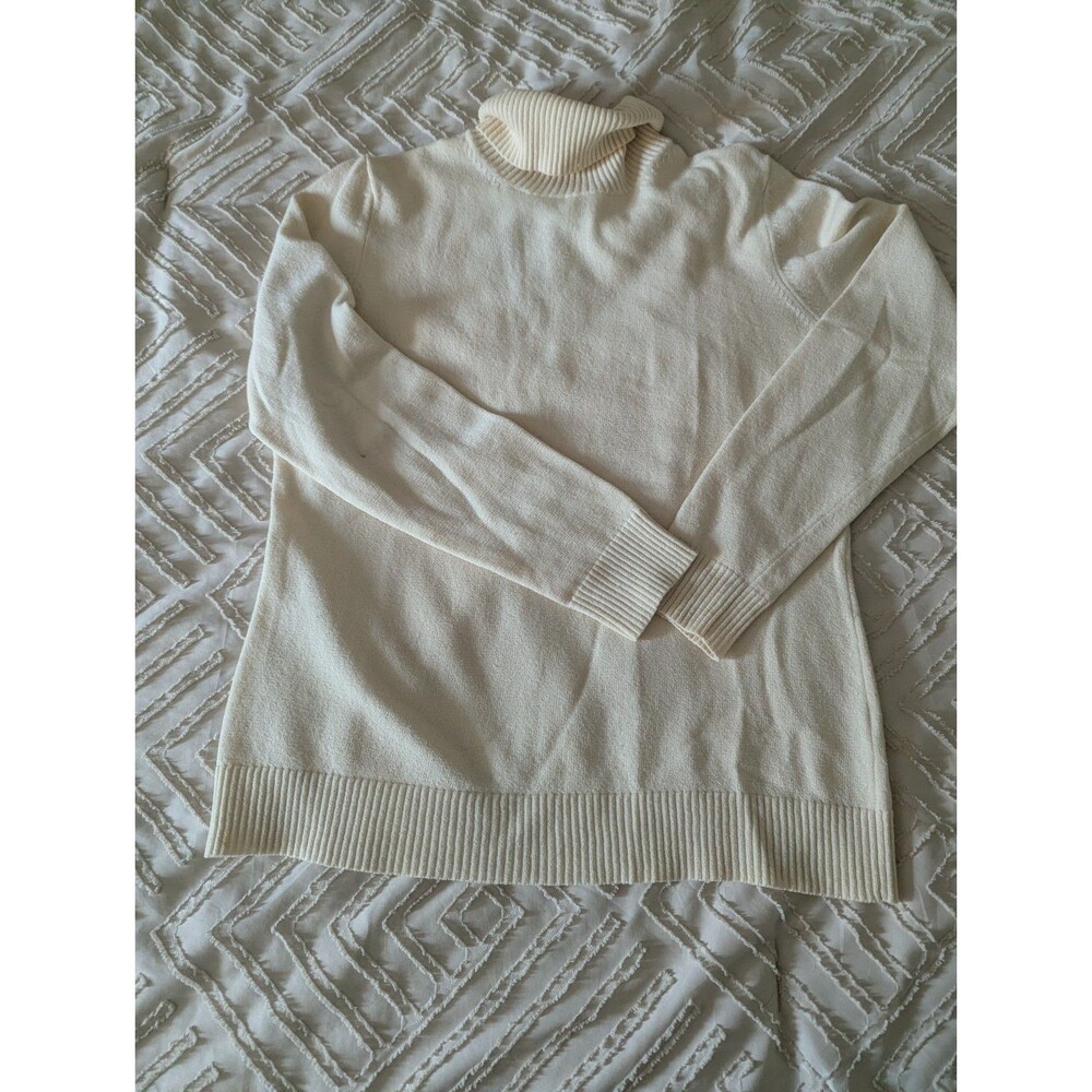 Banana Republic Women XL Extra Fine Italian Merino Wool Turtleneck Sweater Cream